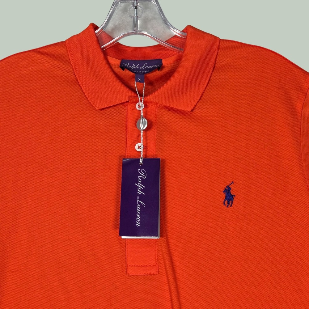 Ralph Lauren Purple Label NEW Women XL Short Sleeve Polo Shirt Orange Made Italy
